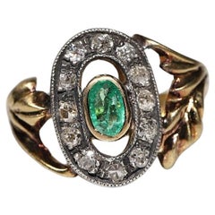 Anillo Antiguo Circa 1900s Oro 18k Decorado con Diamantes Naturales y Esmeraldas