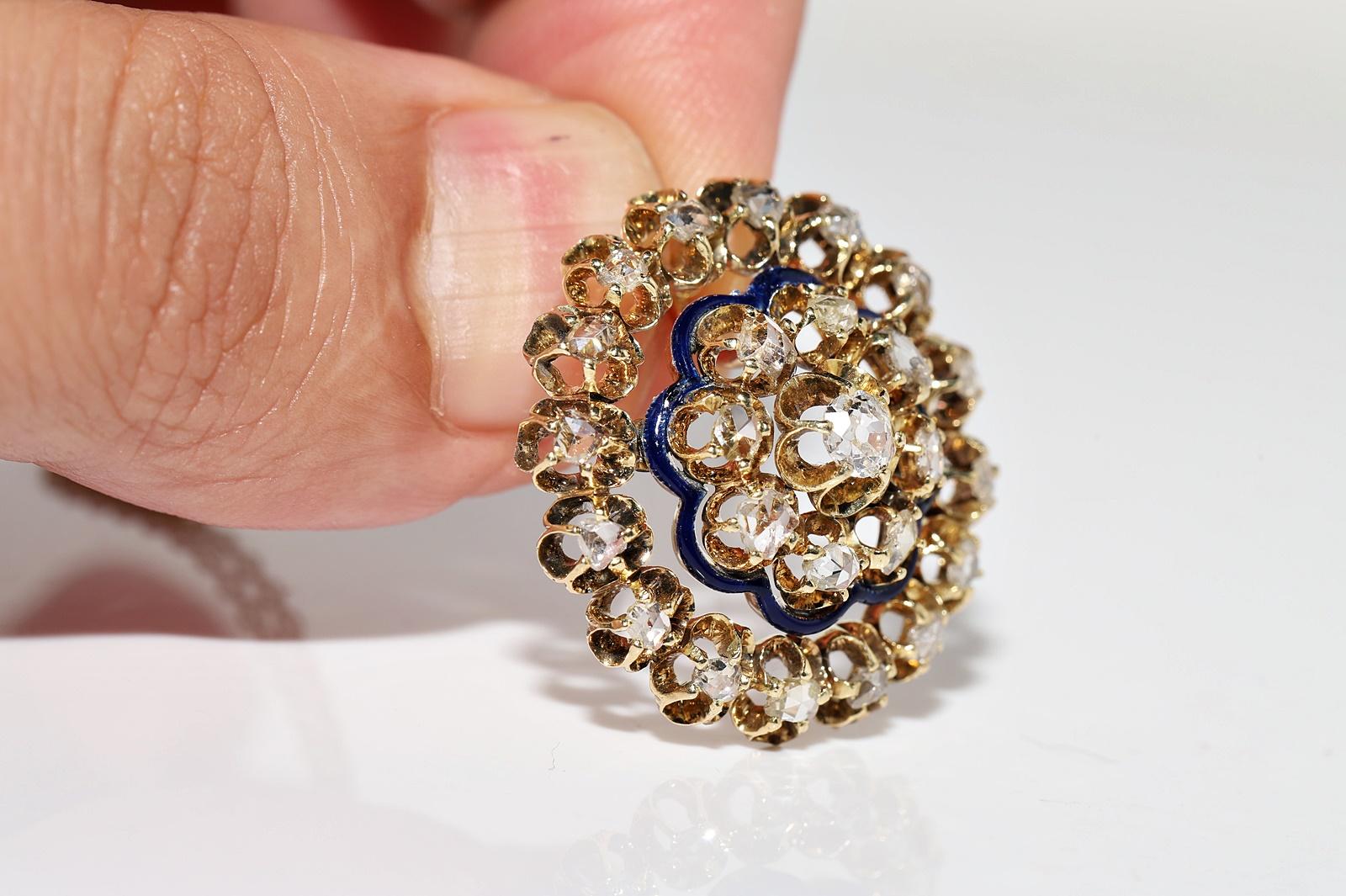 Antique Circa 1900s 18k Gold Natural Diamond And Enamel Pendant Necklace For Sale 4