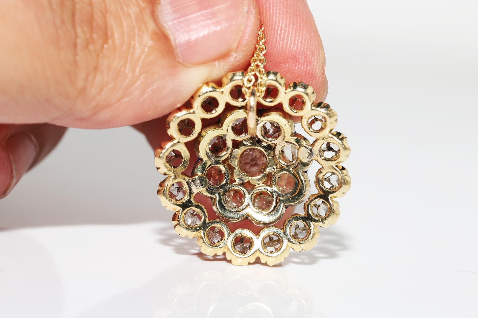 Antique Circa 1900s 18k Gold Natural Diamond And Enamel Pendant Necklace For Sale 5