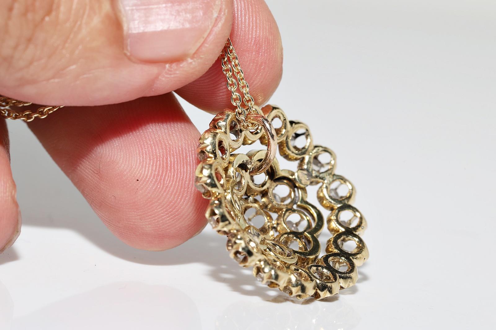 Antique Circa 1900s 18k Gold Natural Diamond And Enamel Pendant Necklace For Sale 6
