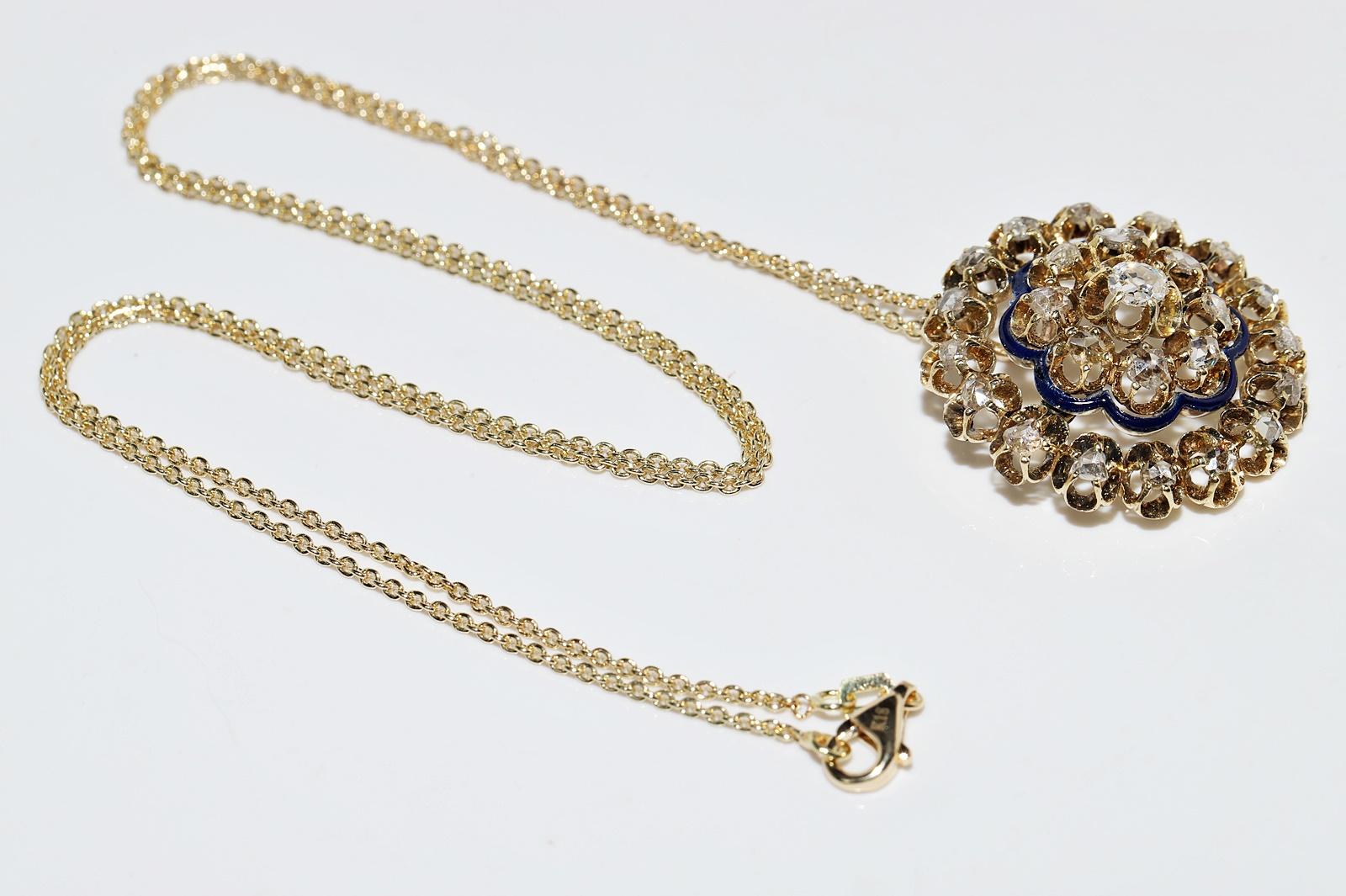 Antique Circa 1900s 18k Gold Natural Diamond And Enamel Pendant Necklace For Sale 12