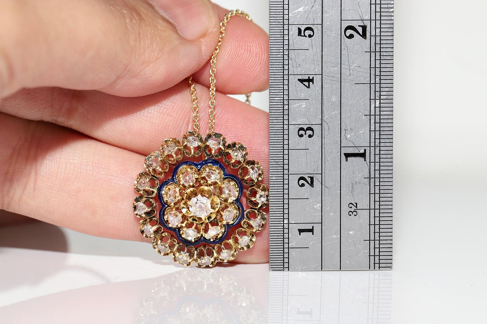 Antique Circa 1900s 18k Gold Natural Diamond And Enamel Pendant Necklace In Good Condition For Sale In Fatih/İstanbul, 34