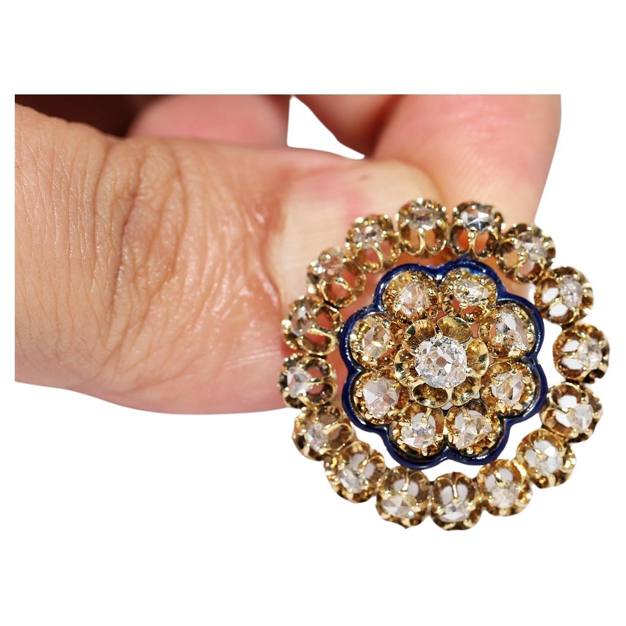 Antique Circa 1900s 18k Gold Natural Diamond And Enamel Pendant Necklace For Sale