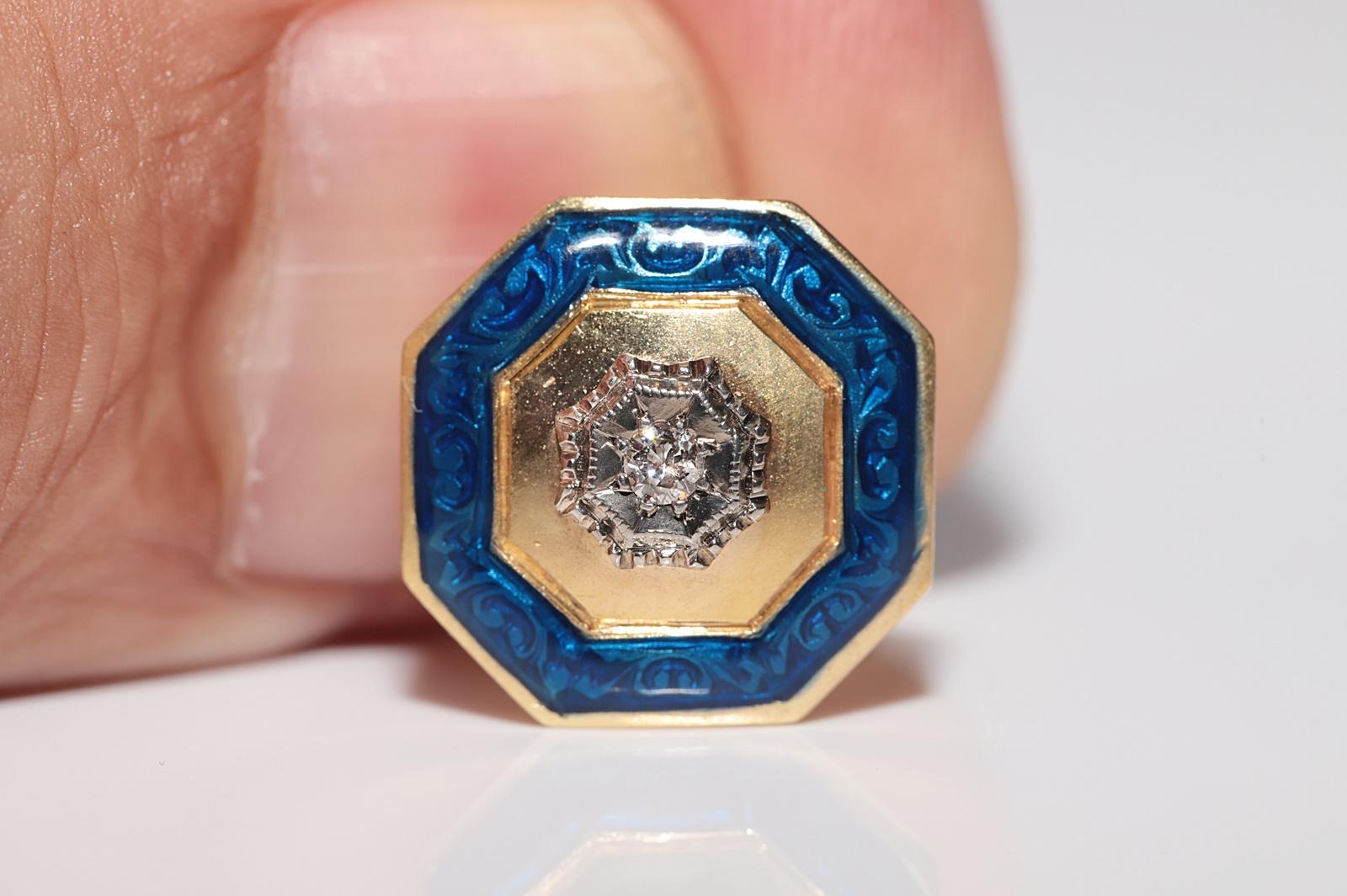 Boucles d'oreilles solitaires anciennes des années 1900 en or 18 carats, diamants naturels et émail en vente 4