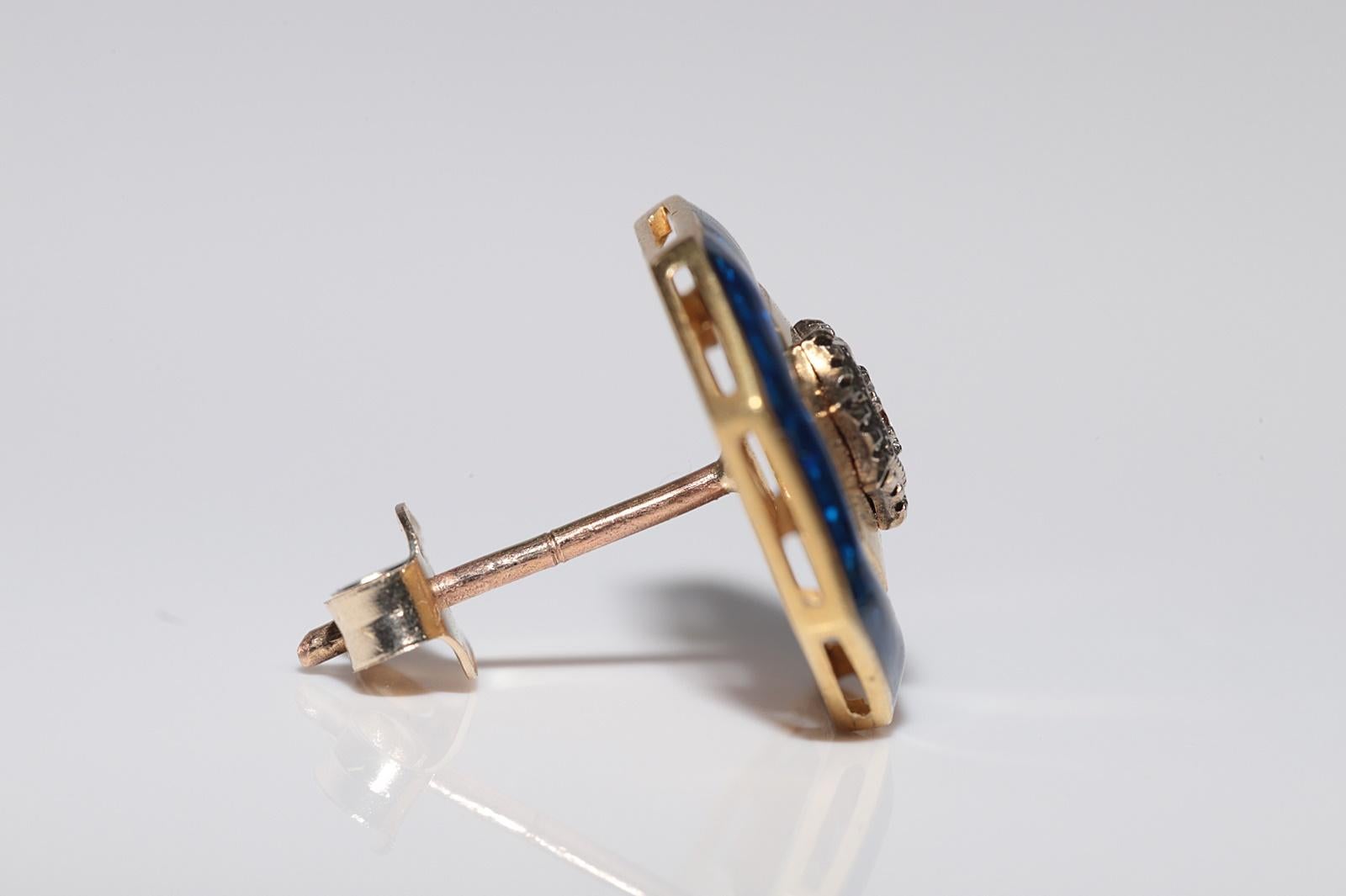 Boucles d'oreilles solitaires anciennes des années 1900 en or 18 carats, diamants naturels et émail Pour femmes en vente