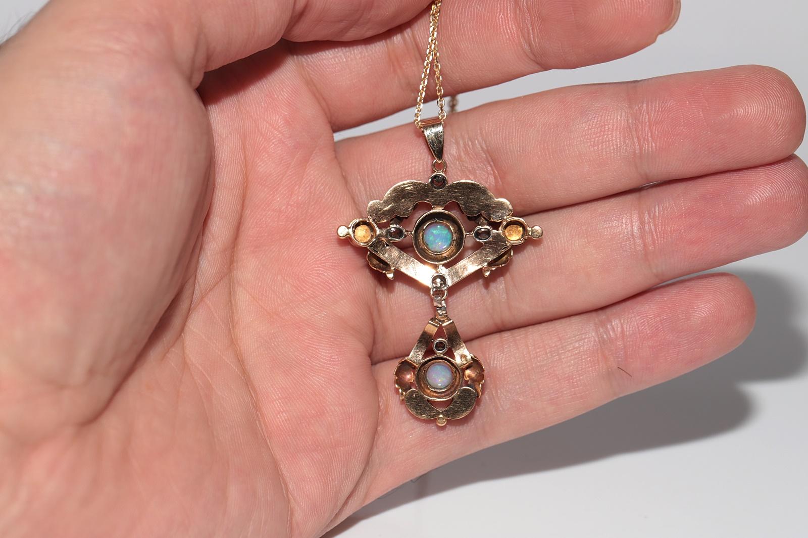 Antique Circa 1900s 18k Gold Natural Diamond And Opal And Sapphire Necklace in vendita 4