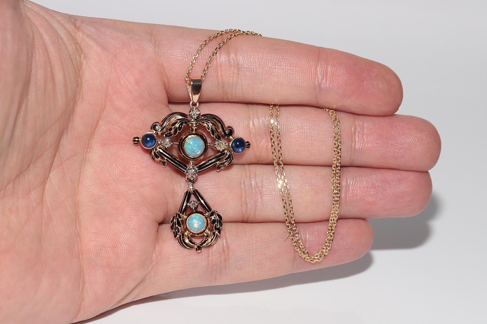 Antique Circa 1900s 18k Gold Natural Diamond And Opal And Sapphire Necklace in vendita 6