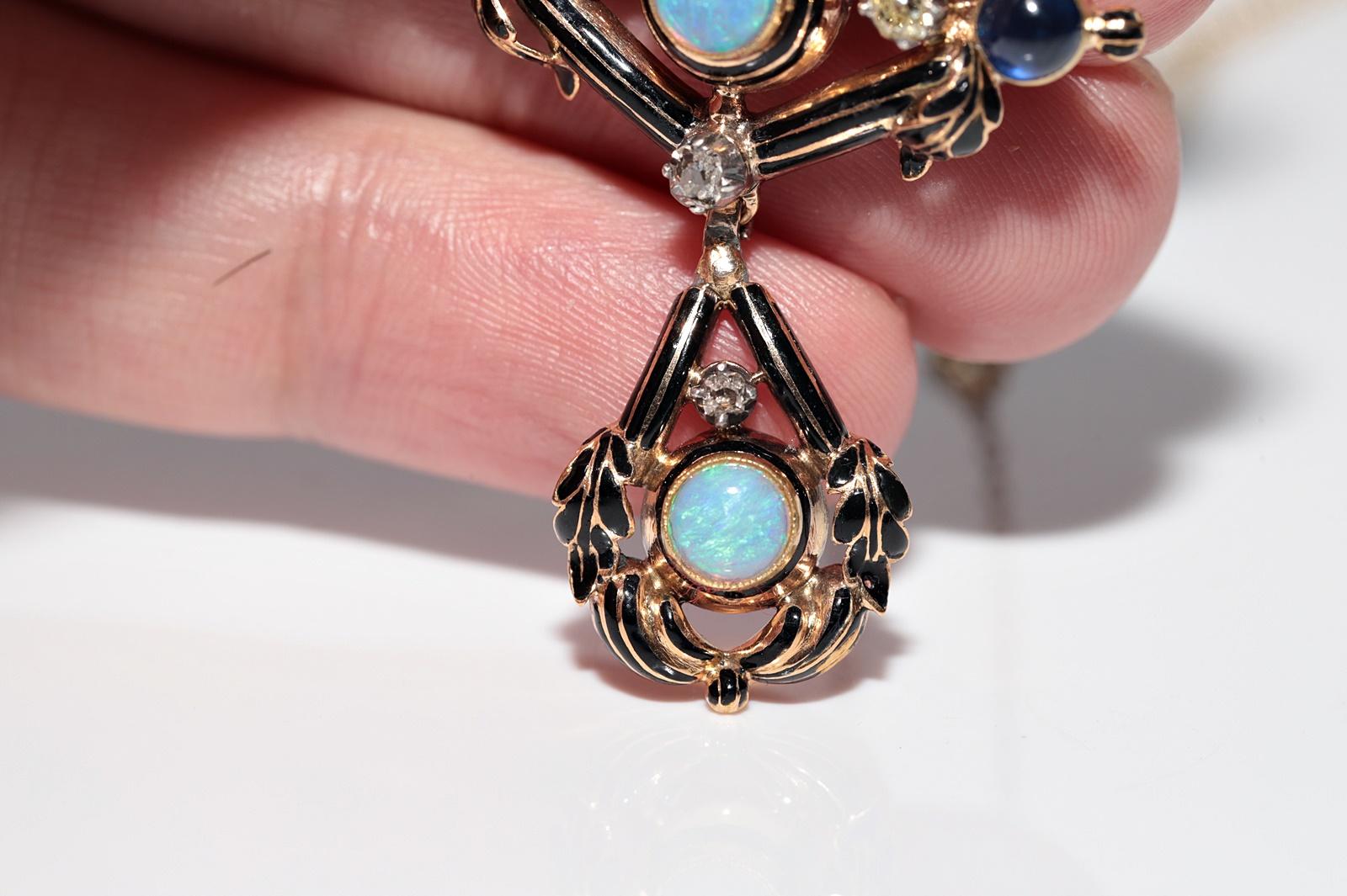 Antique Circa 1900s 18k Gold Natural Diamond And Opal And Sapphire Necklace in vendita 8