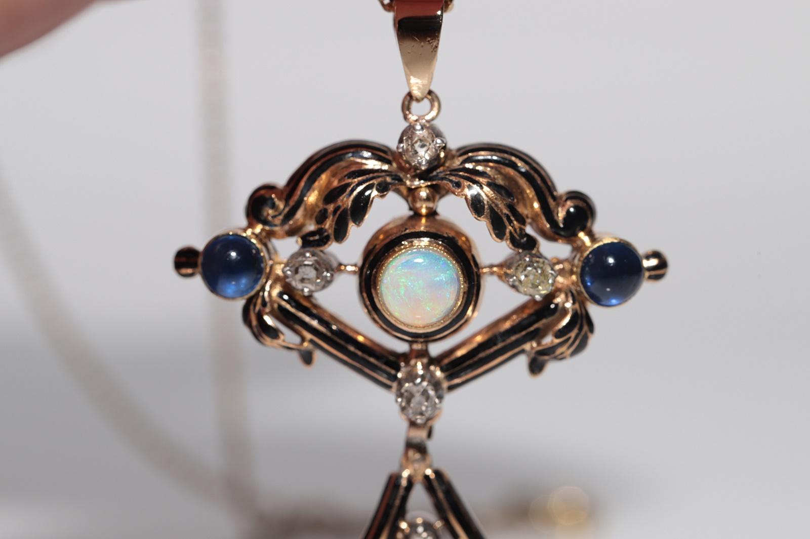 Antique Circa 1900s 18k Gold Natural Diamond And Opal And Sapphire Necklace in vendita 9