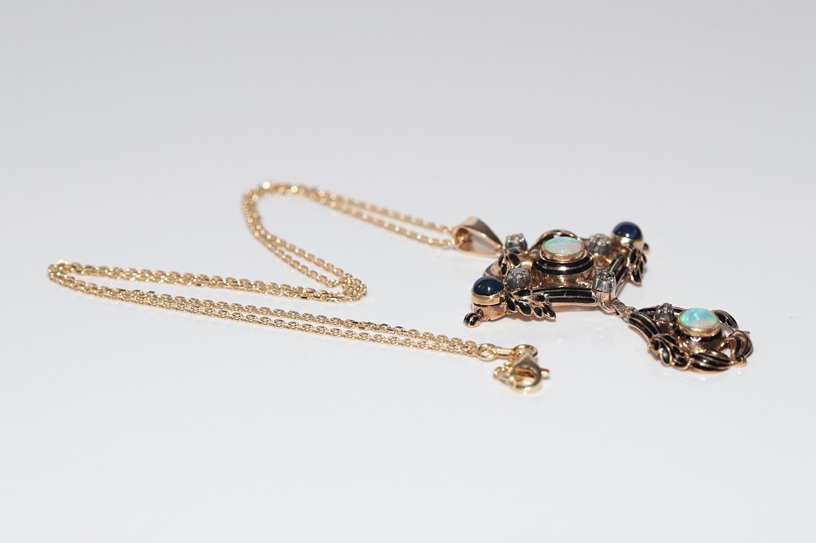 Antique Circa 1900s 18k Gold Natural Diamond And Opal And Sapphire Necklace in vendita 11