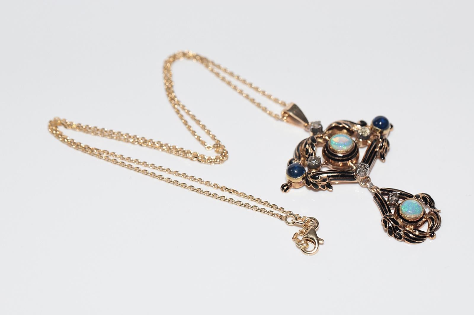 Antique Circa 1900s 18k Gold Natural Diamond And Opal And Sapphire Necklace in vendita 12