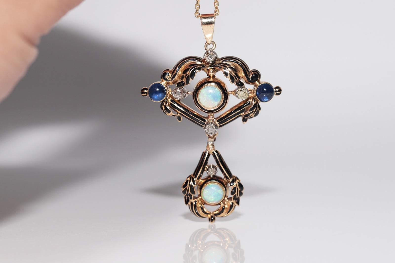 Antique Circa 1900s 18k Gold Natural Diamond And Opal And Sapphire Necklace in vendita 13