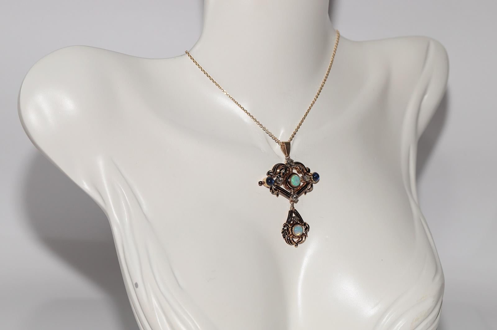 Antique Circa 1900s 18k Gold Natural Diamond And Opal And Sapphire Necklace In condizioni buone in vendita a Fatih/İstanbul, 34