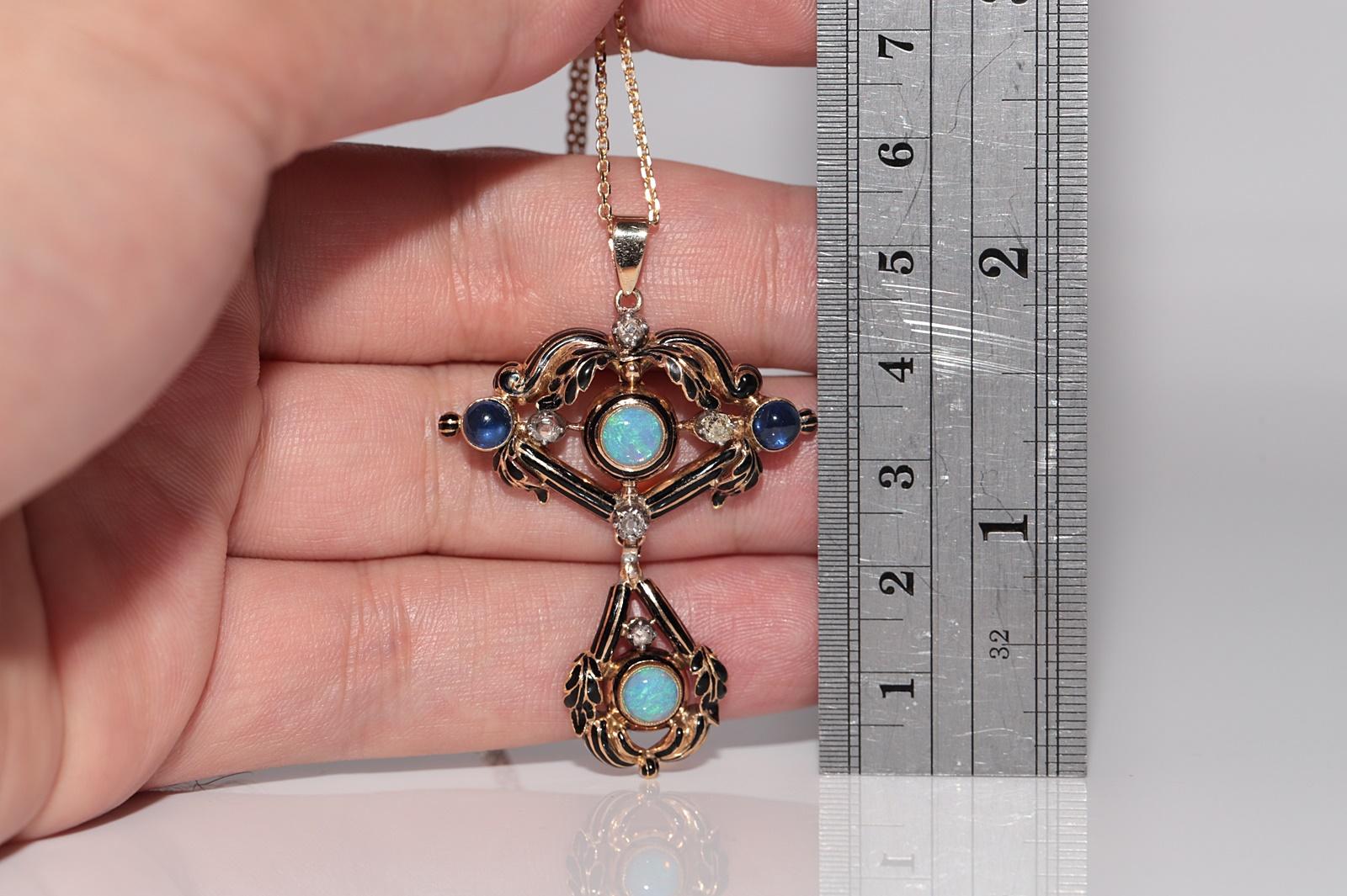 Antique Circa 1900s 18k Gold Natural Diamond And Opal And Sapphire Necklace in vendita 1