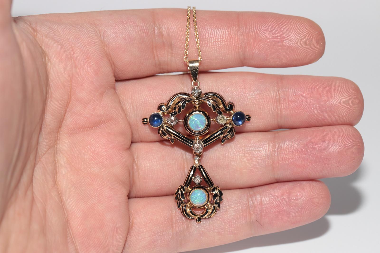 Antique Circa 1900s 18k Gold Natural Diamond And Opal And Sapphire Necklace in vendita 3