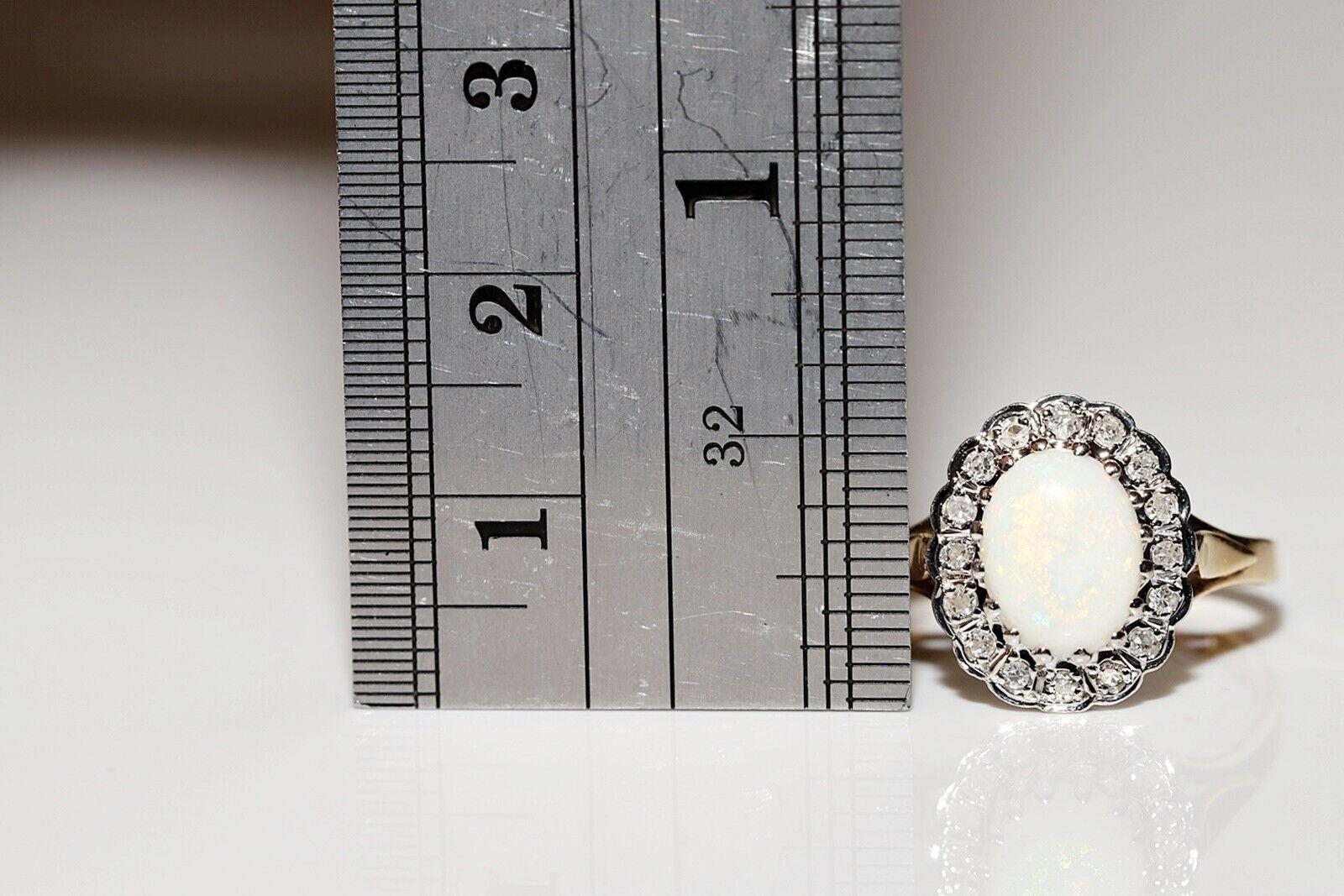 Antiker Ring aus 18 Karat Gold mit natürlichem Diamant und Opal, um 1900er Jahre, dekoriert 2