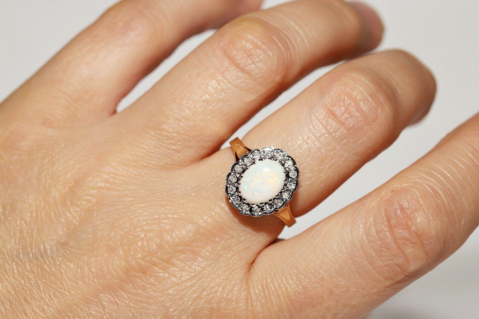 Antiker Ring aus 18 Karat Gold mit natürlichem Diamant und Opal, um 1900er Jahre, dekoriert 3