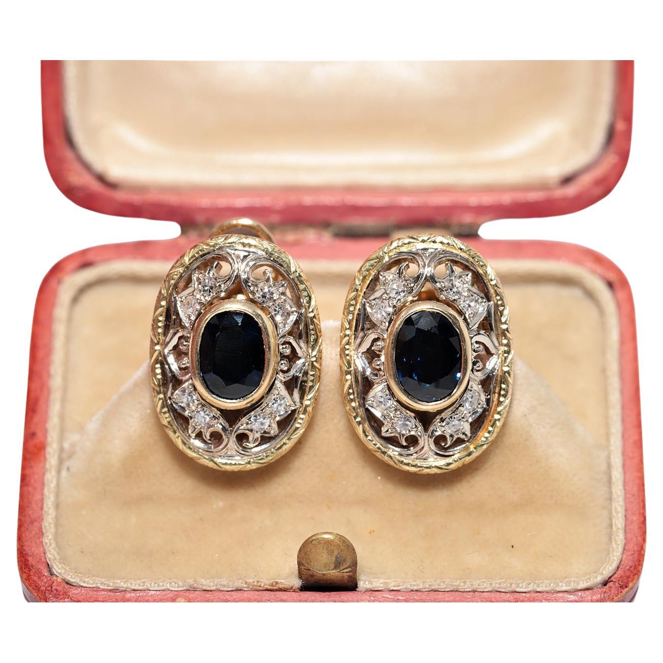 Antike CIRCA 1900s 18k Gold natürlichen Diamanten und ovalen Saphir Ohrstecker