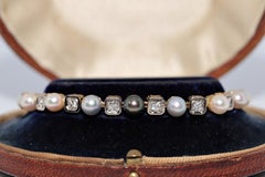 Antique Circa 1900s 18k Gold Natural Diamond And Pear Decorated Bracelet