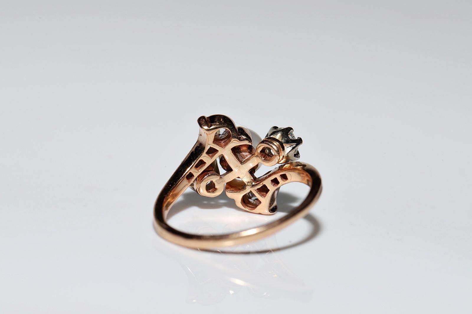 Antiker Ring aus 18 Karat Gold mit natürlichem Diamanten und Perlen, um 1900er Jahre, dekoriert 4