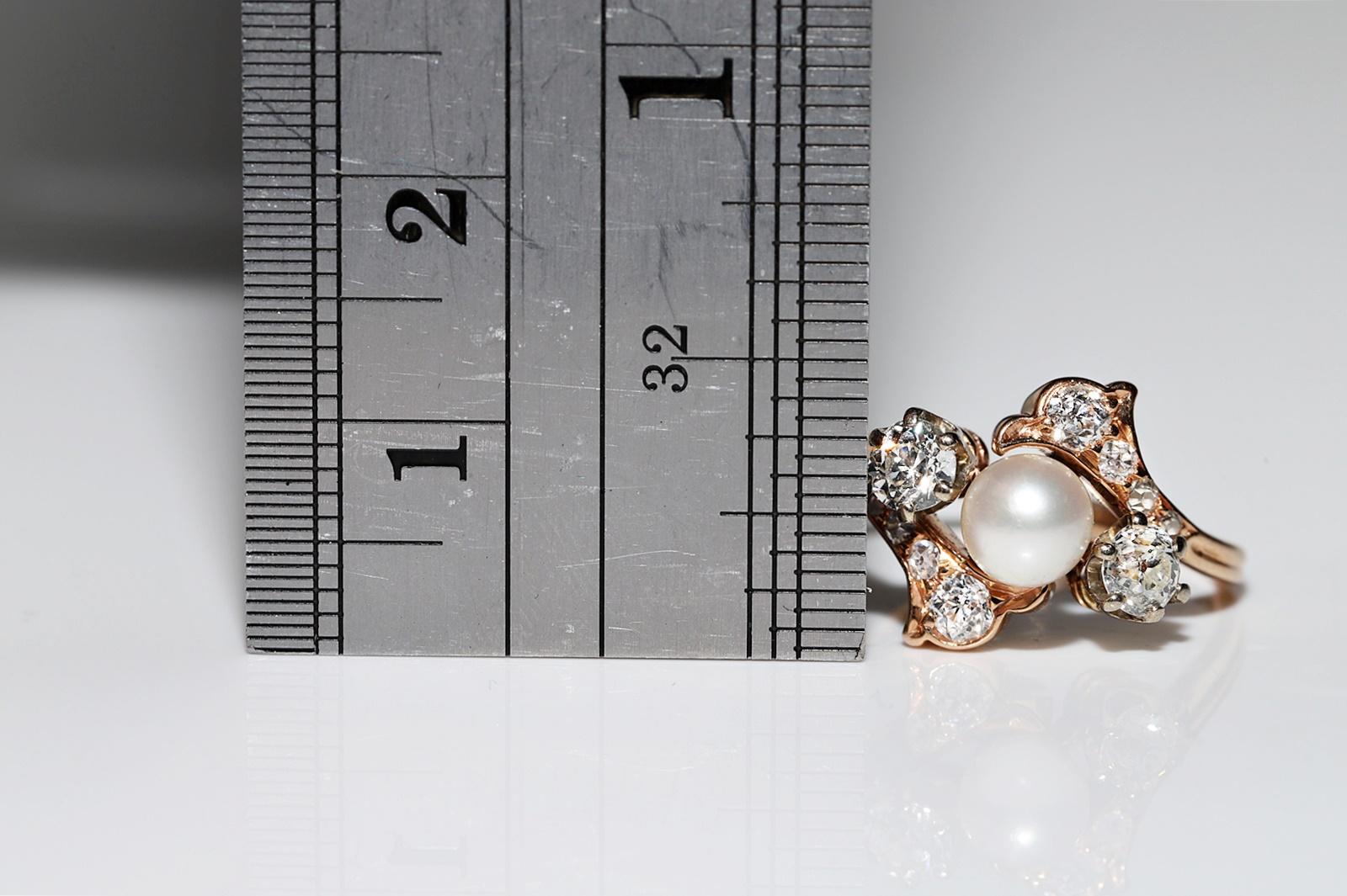 Antiker Ring aus 18 Karat Gold mit natürlichem Diamanten und Perlen, um 1900er Jahre, dekoriert  im Angebot 6