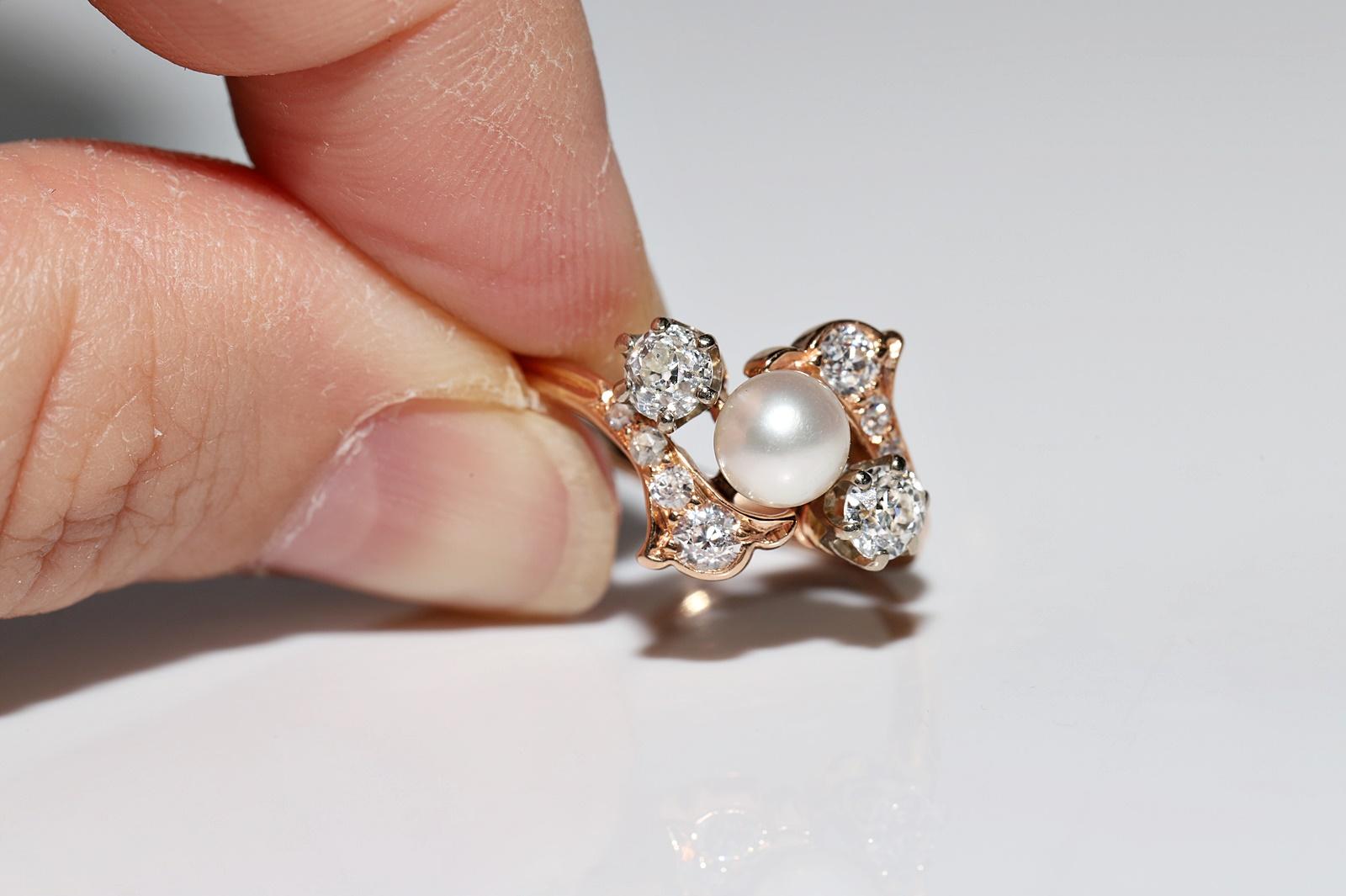 Antique Circa 1900s 18k Gold Natural Diamond And Pearl Decorated Ring  For Sale 9