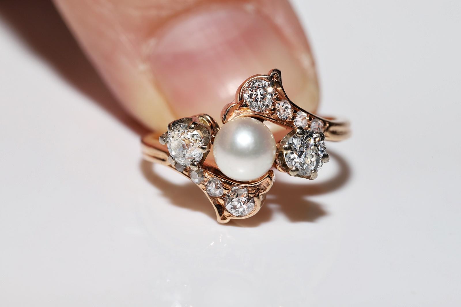 Antiker Ring aus 18 Karat Gold mit natürlichem Diamanten und Perlen, um 1900er Jahre, dekoriert  im Angebot 1