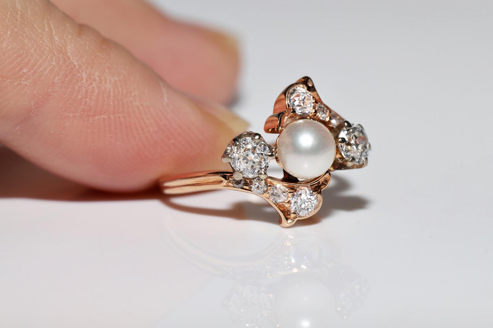 Antique Circa 1900s 18k Gold Natural Diamond And Pearl Decorated Ring  For Sale 2