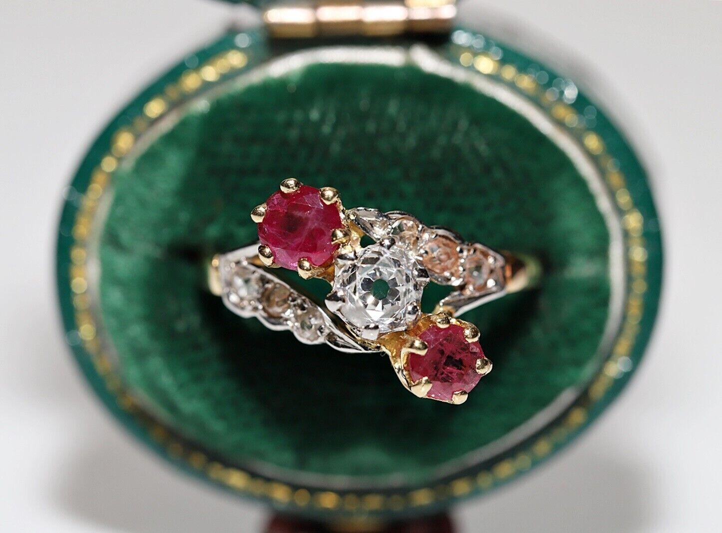 Antique Circa 1900s 18k Gold Natural Diamond And Ruby Decorated Ring For Sale 5