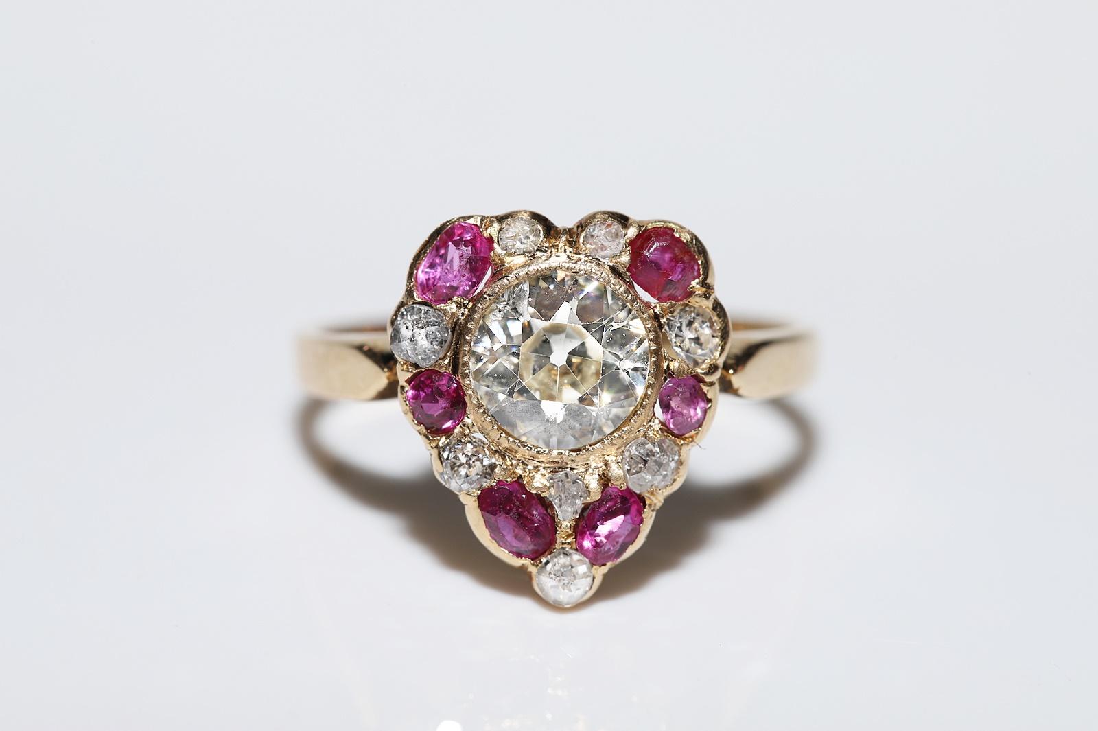 Antique Circa 1900s 18k Gold Natural Diamond And Ruby Decorated Ring For Sale 7