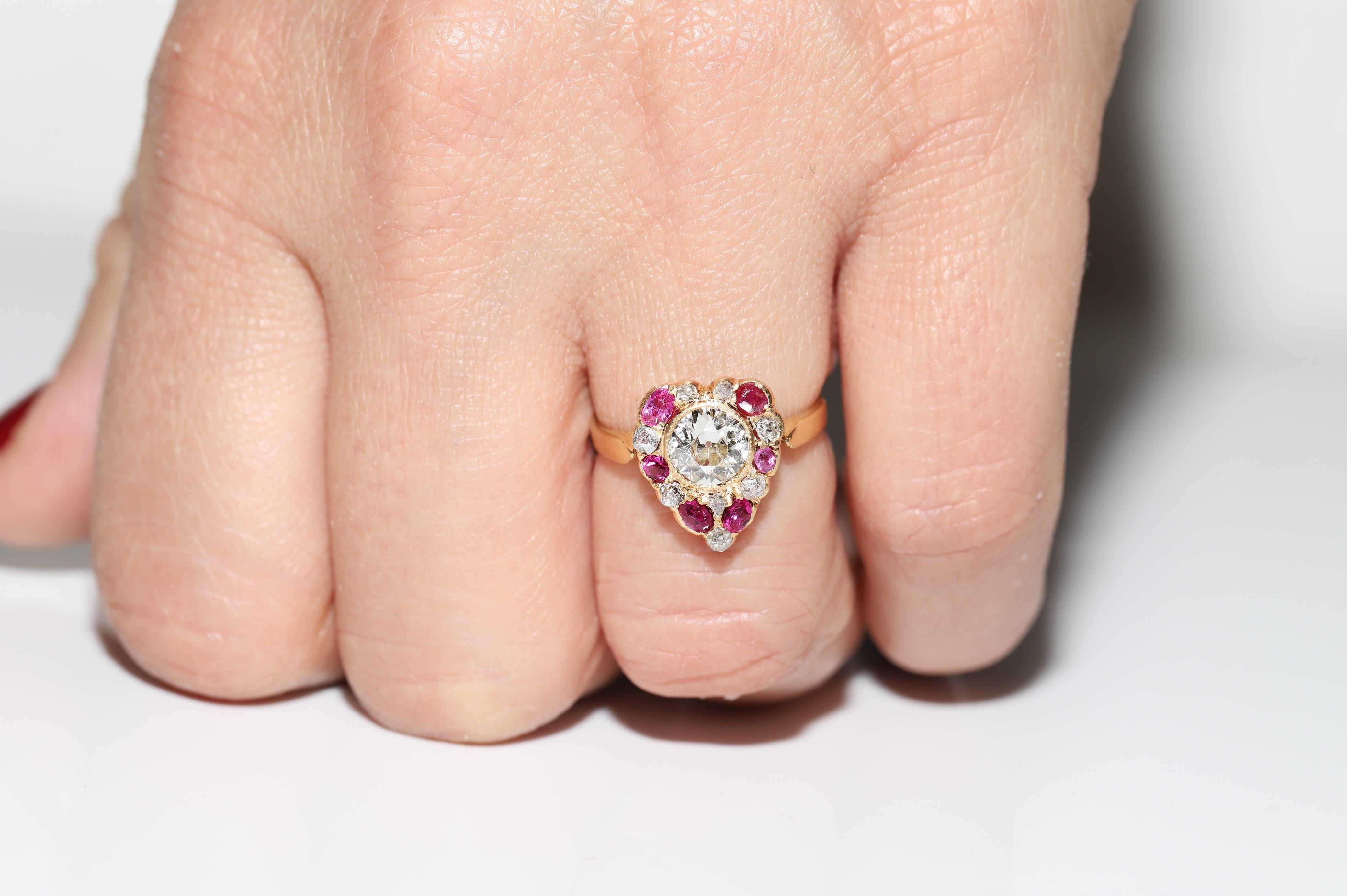 Late Victorian Antique Circa 1900s 18k Gold Natural Diamond And Ruby Decorated Ring For Sale