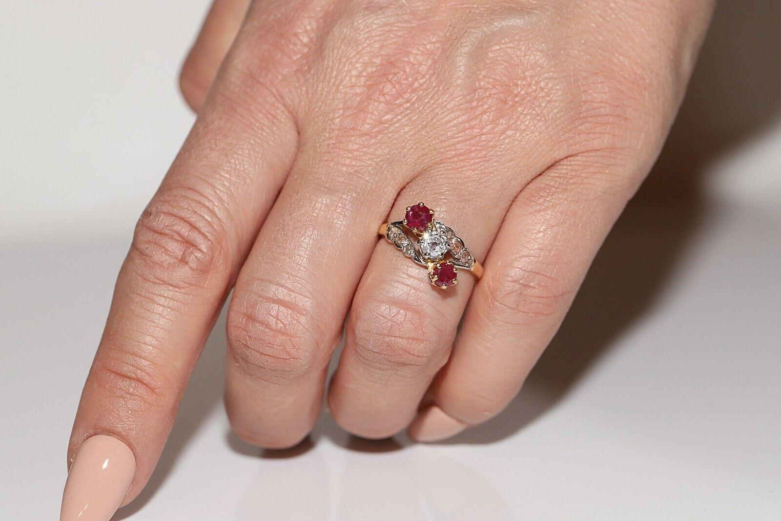Victorian Antique Circa 1900s 18k Gold Natural Diamond And Ruby Decorated Ring For Sale