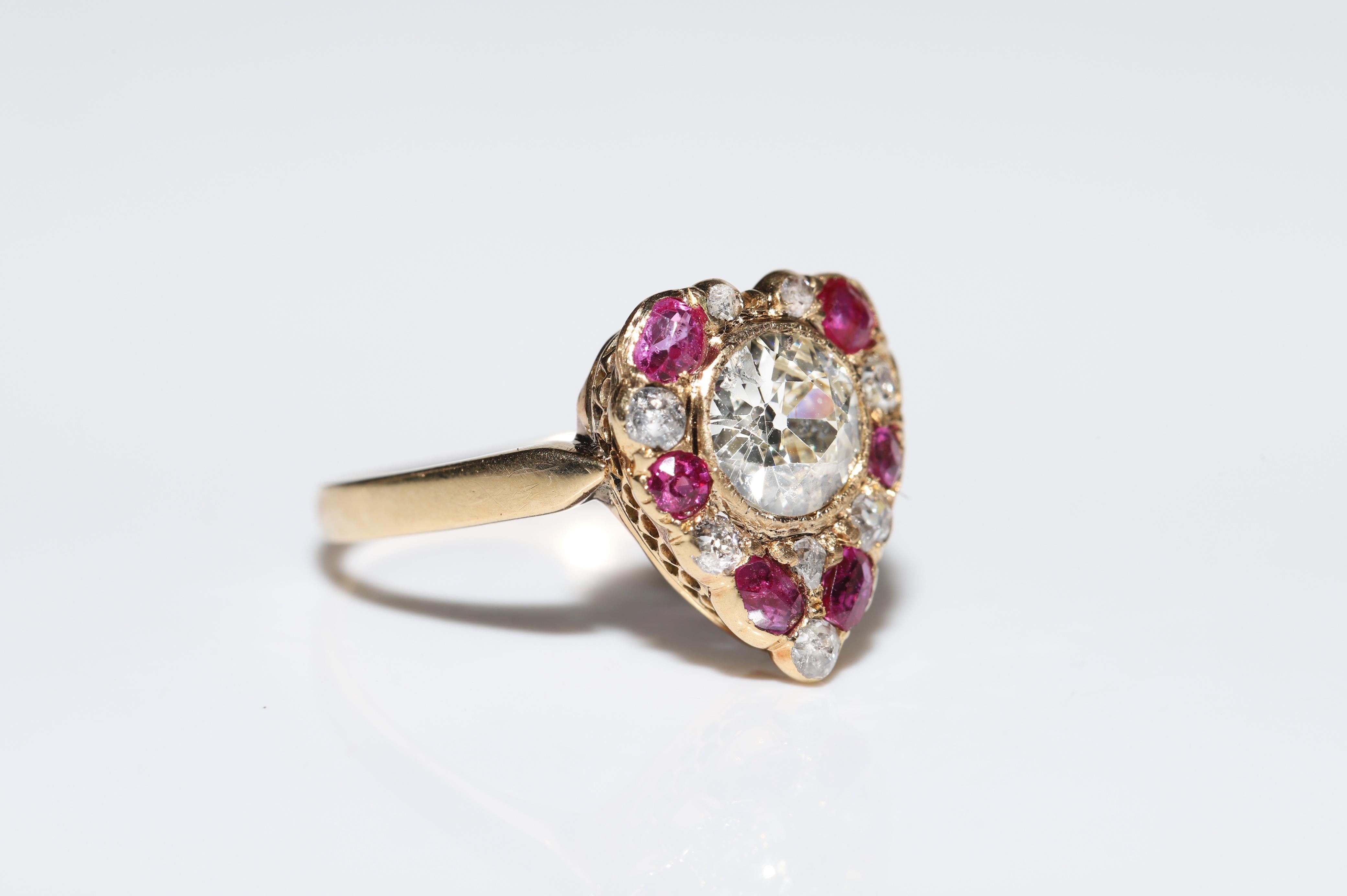 Antique Circa 1900s 18k Gold Natural Diamond And Ruby Decorated Ring For Sale 1