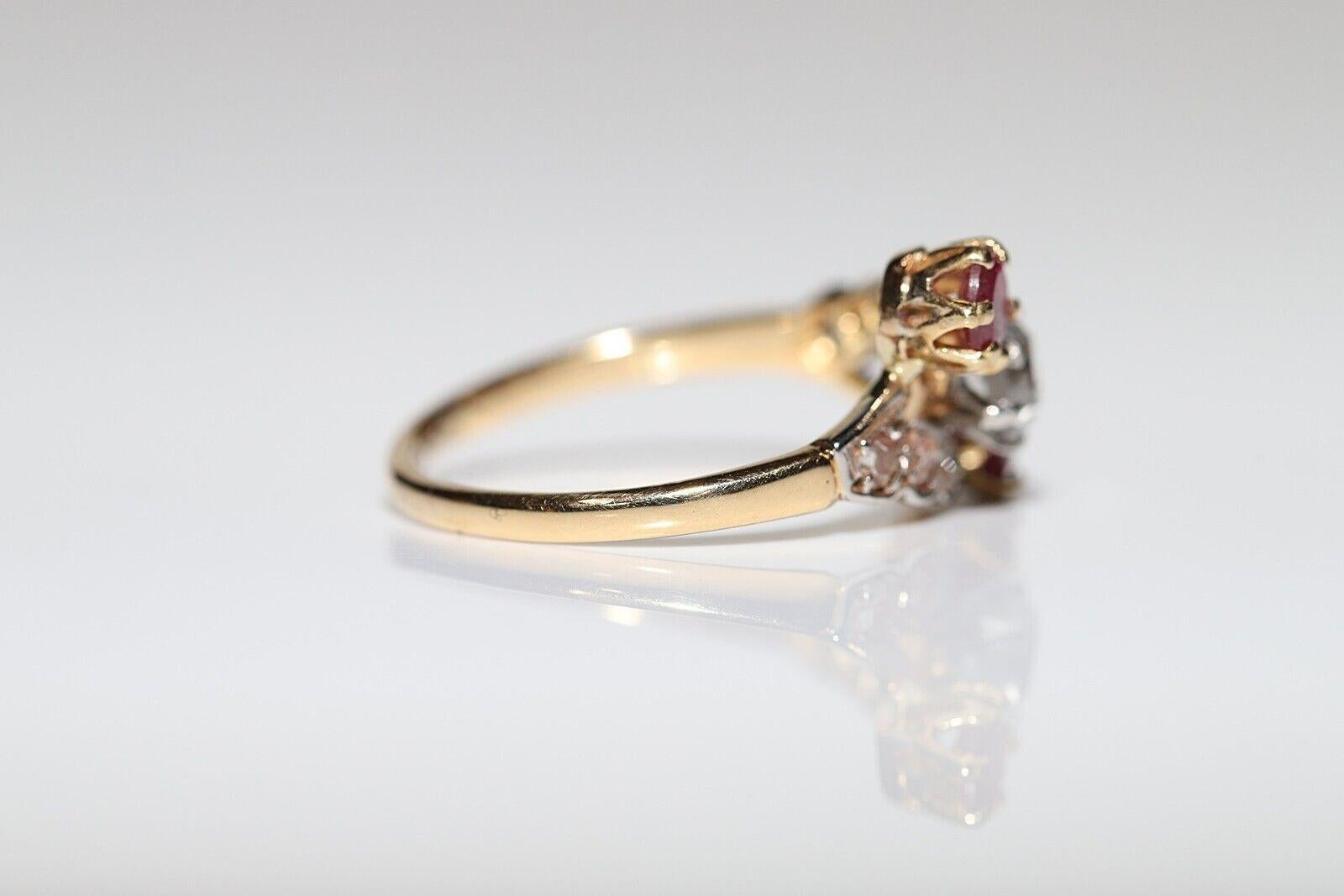 Antique Circa 1900s 18k Gold Natural Diamond And Ruby Decorated Ring For Sale 1