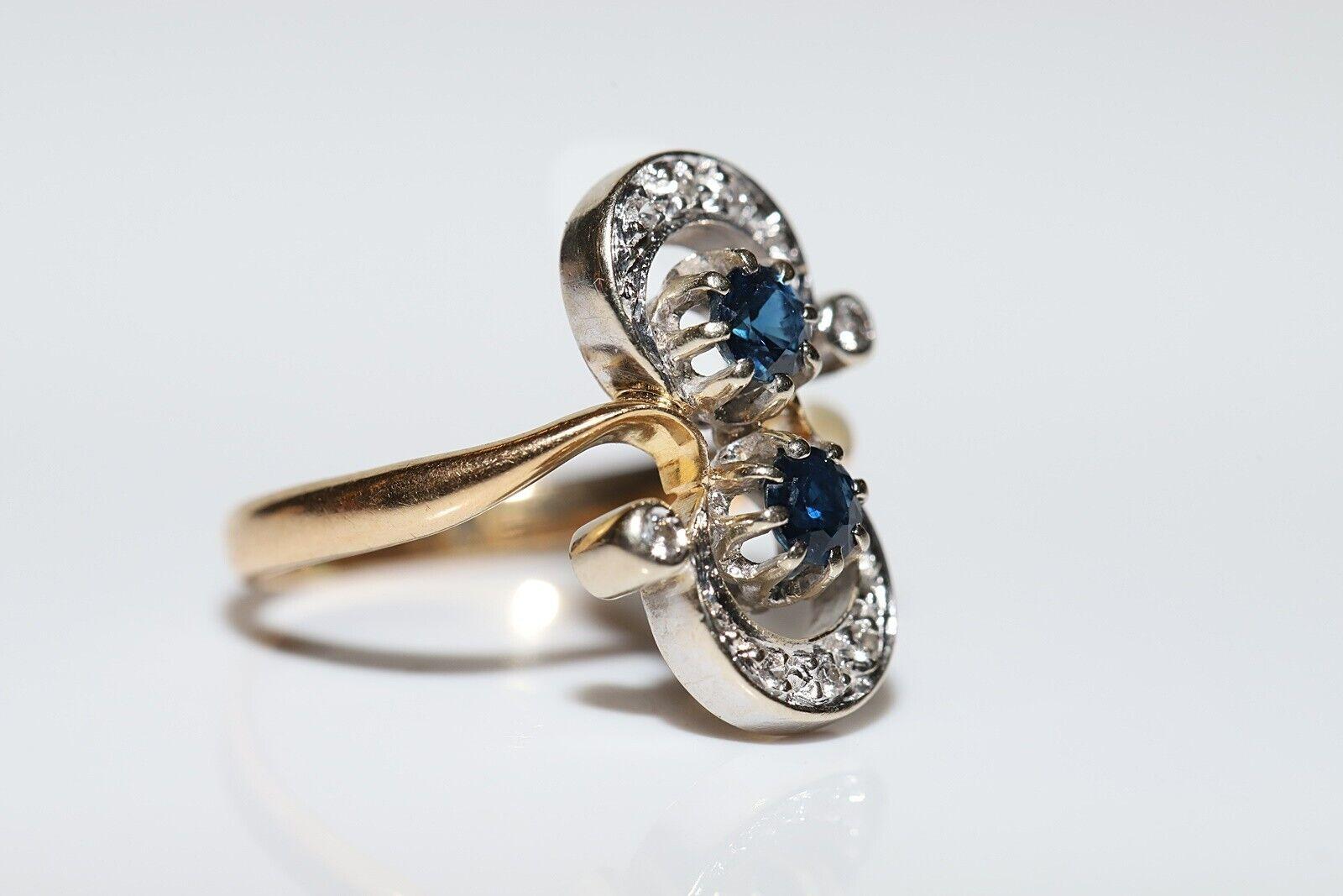 Bague ancienne des années 1900 en or 18 carats décorée de diamants naturels et de saphirs en vente 4