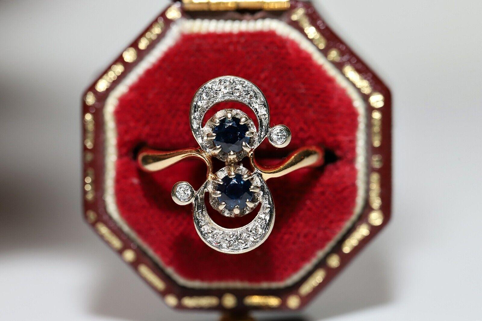 
En très bon état.
Le poids total est de 3.3 grammes.
Le diamant est de 0,10 carat.
Le diamant est de couleur G et de pureté vs.
Totalement saphir 0,30 carat.
La taille de la bague est de 5 US.
Nous pouvons fabriquer n'importe quelle taille.
La
