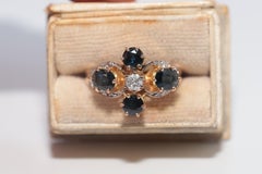 Antique Circa 1900s 18k Gold Natural Diamond And Sapphire Decorated Ring