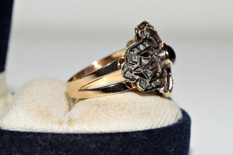 Bague Ancienne Or 18k Diamant & Saphir - Taille 53 - Style Marquise - Circa 1900 - Occasion