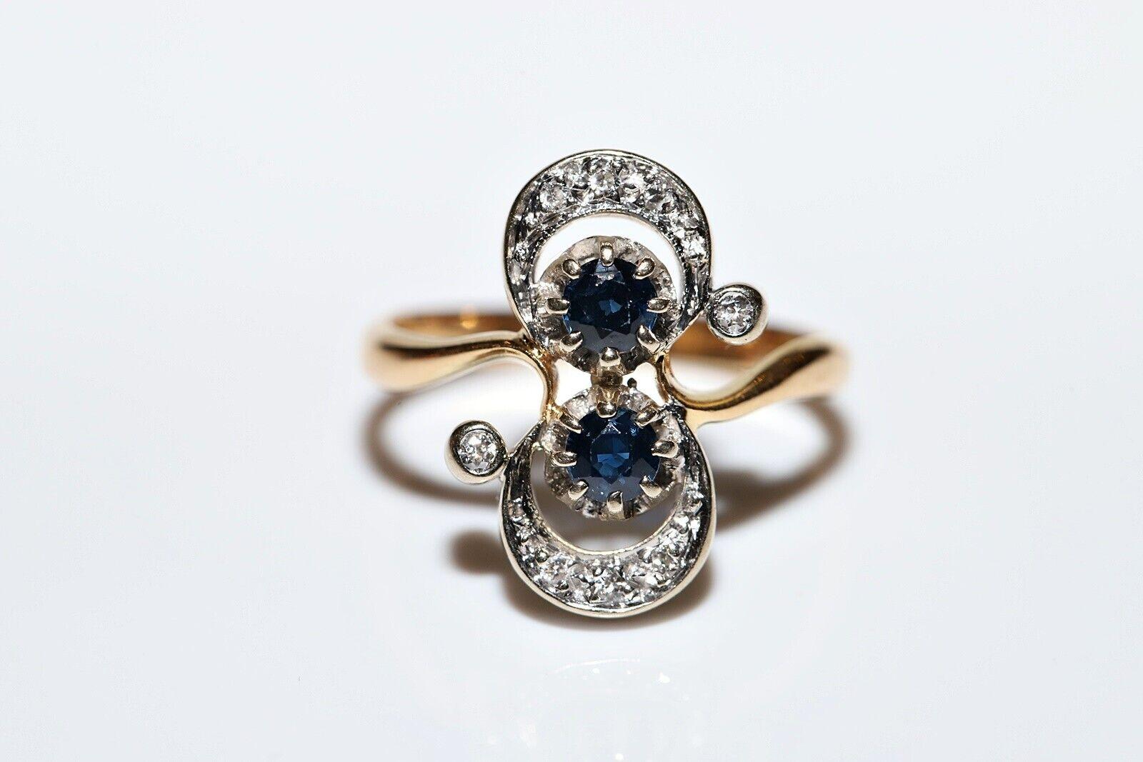 Taille brillant Bague ancienne des années 1900 en or 18 carats décorée de diamants naturels et de saphirs en vente