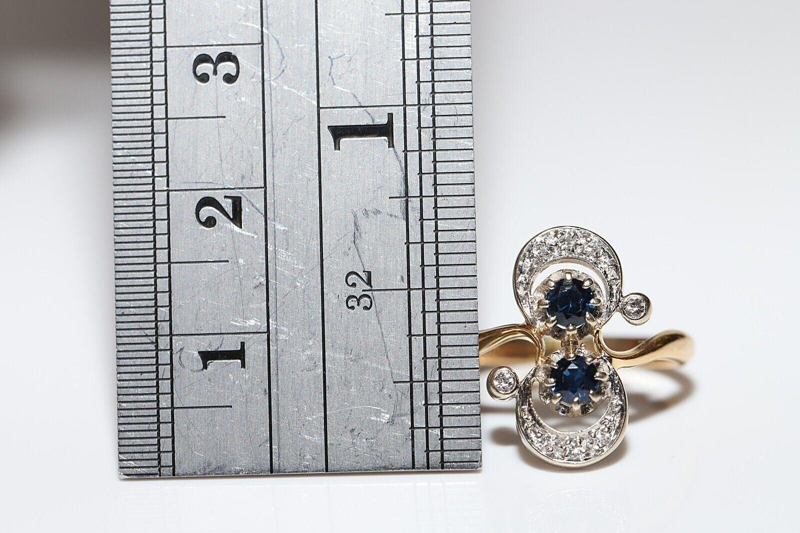 Bague ancienne des années 1900 en or 18 carats décorée de diamants naturels et de saphirs Bon état - En vente à Fatih/İstanbul, 34
