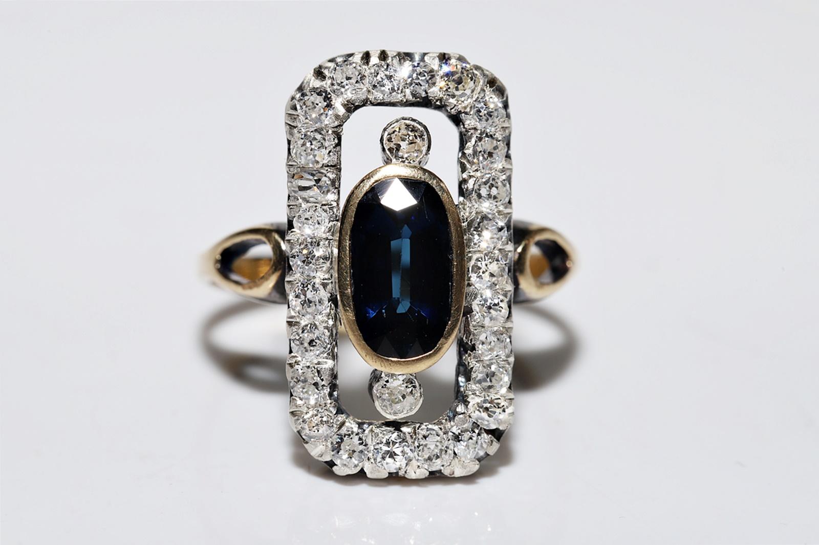 Antique Circa 1900s 18k Gold Top Silver  Diamants et saphirs naturels  Bague Pour femmes en vente