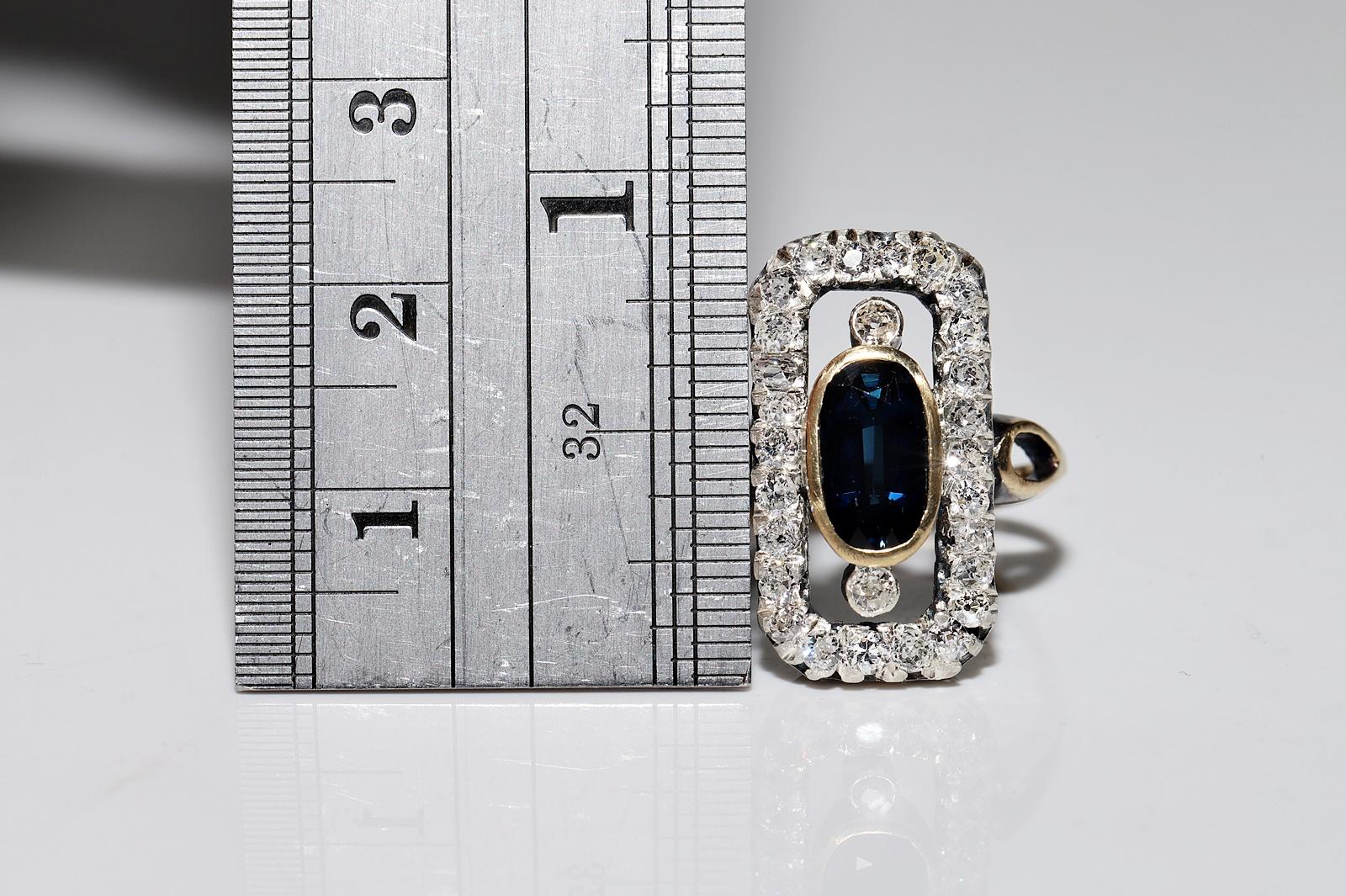 Antique Circa 1900s 18k Gold Top Silver  Diamants et saphirs naturels  Bague en vente 1