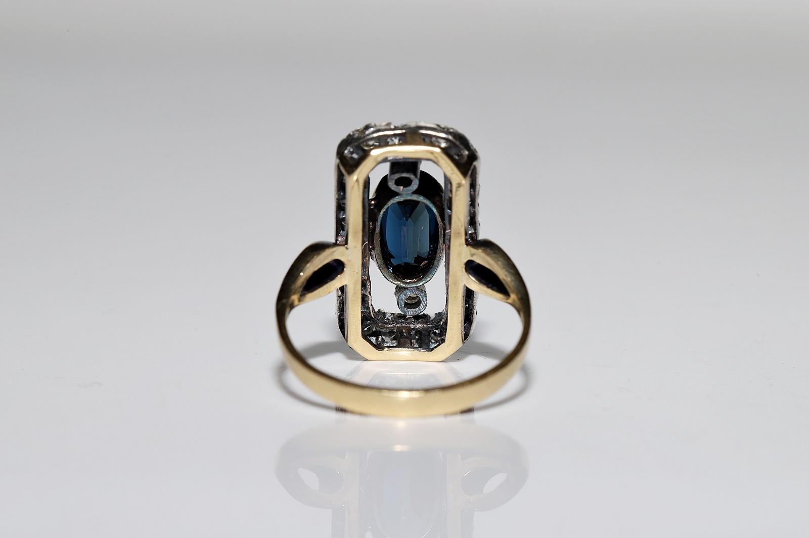 Antique Circa 1900s 18k Gold Top Silver  Diamants et saphirs naturels  Bague en vente 2