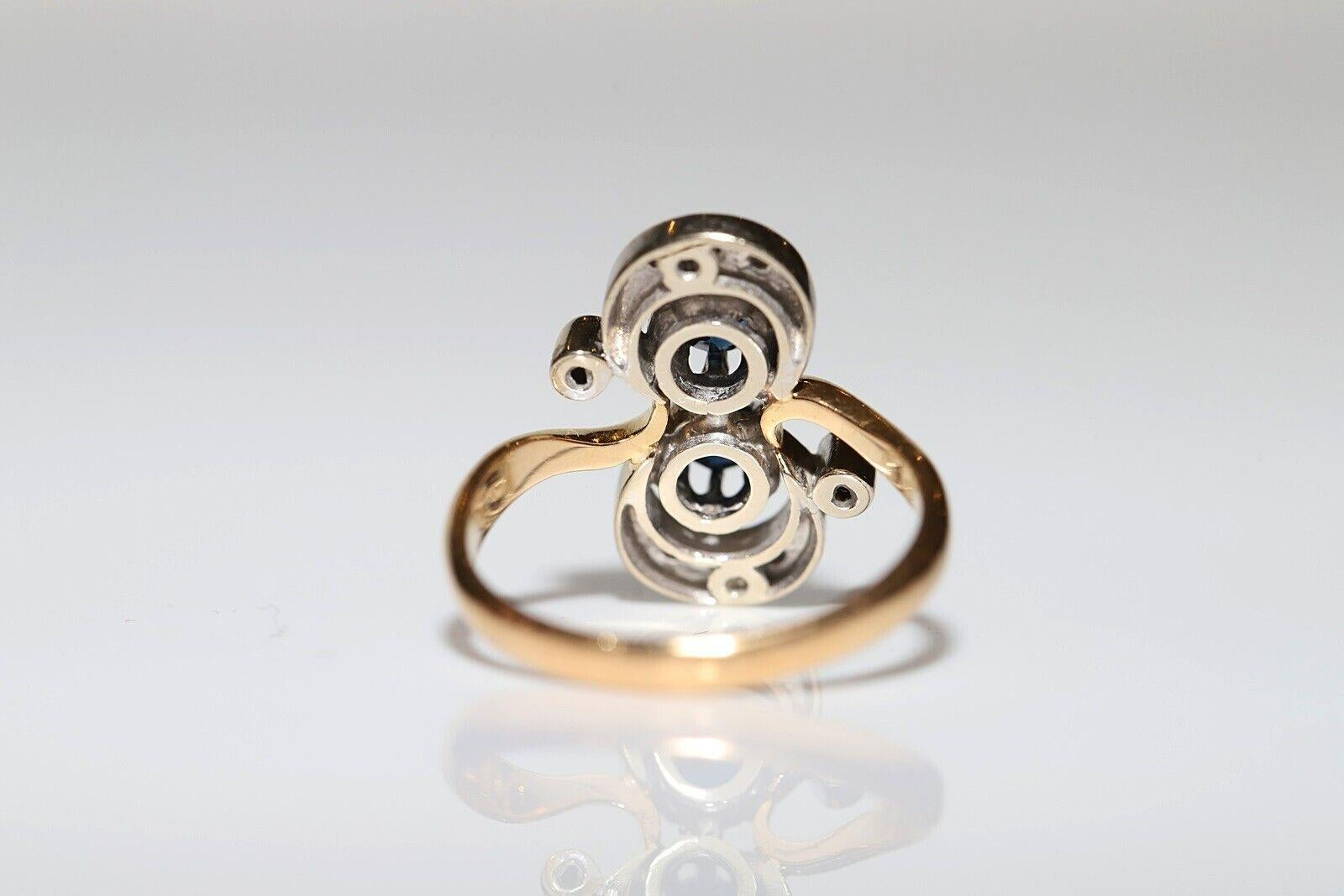 Bague ancienne des années 1900 en or 18 carats décorée de diamants naturels et de saphirs en vente 2