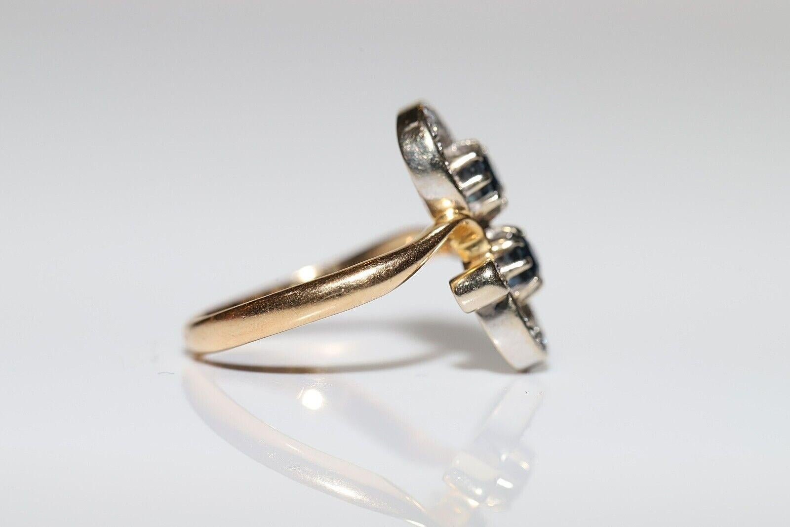 Bague ancienne des années 1900 en or 18 carats décorée de diamants naturels et de saphirs en vente 3