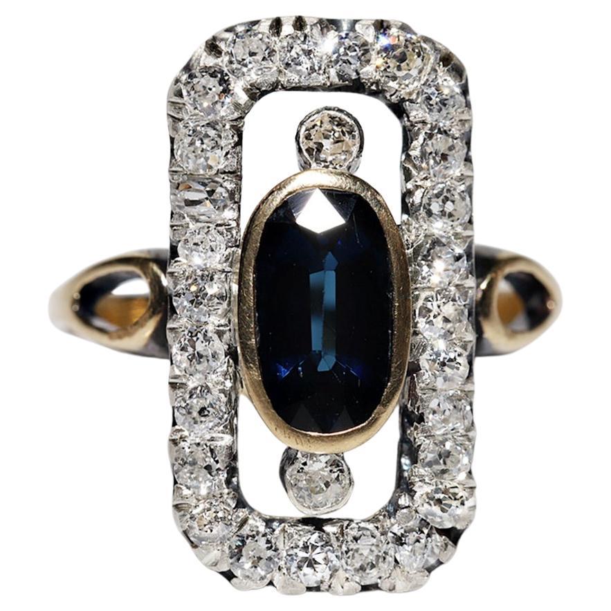 Antique Circa 1900s 18k Gold Top Silver  Natural Diamond And Sapphire  Ring
