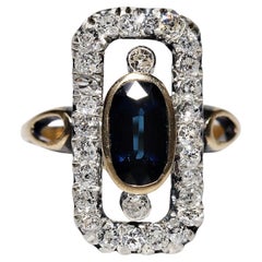 Antique Circa 1900s 18k Gold Top Silver  Natural Diamond And Sapphire  Ring
