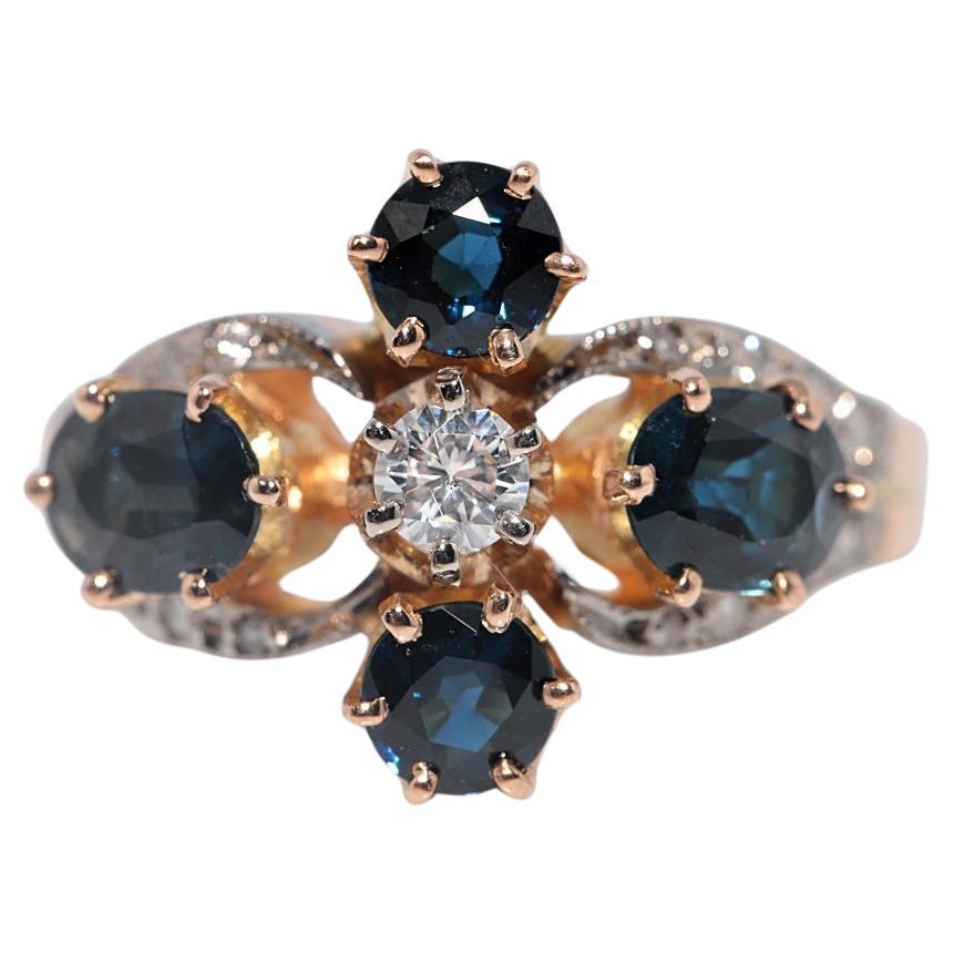 Antique Circa 1900s 18k Gold Natural Diamond And Sapphire Decorated Ring
