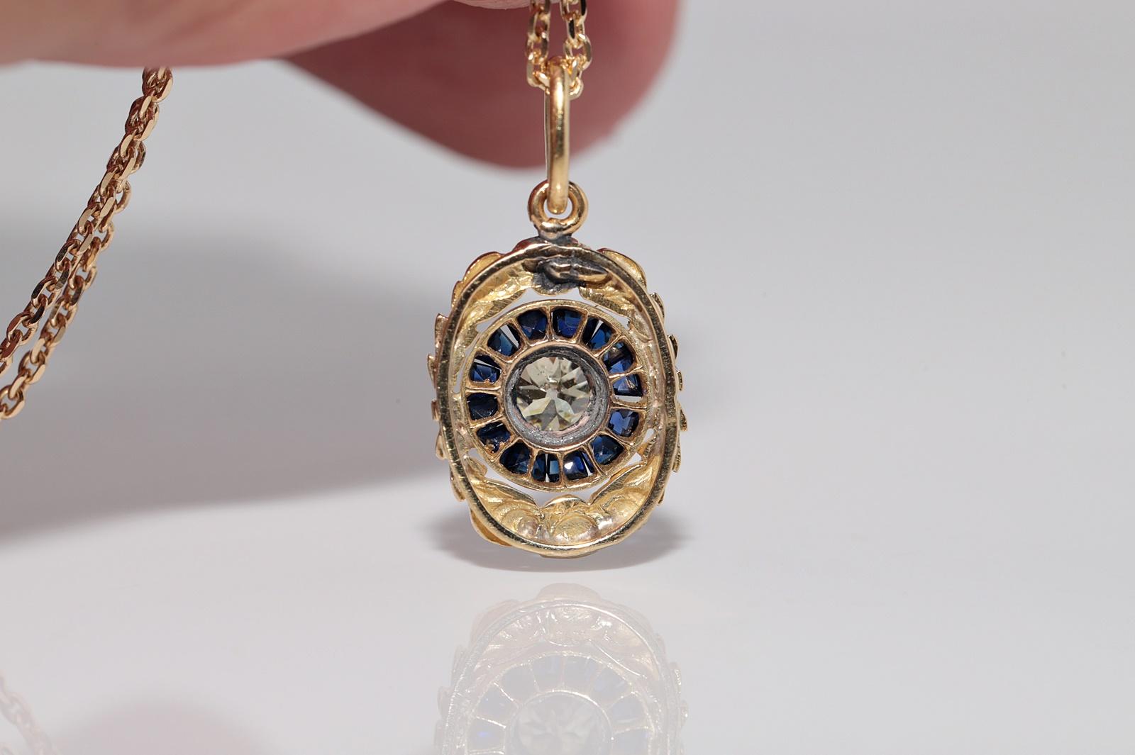 Collana con ciondolo in oro 18 carati con diamanti naturali e zaffiri, antica CIRCA 1900 in vendita 5