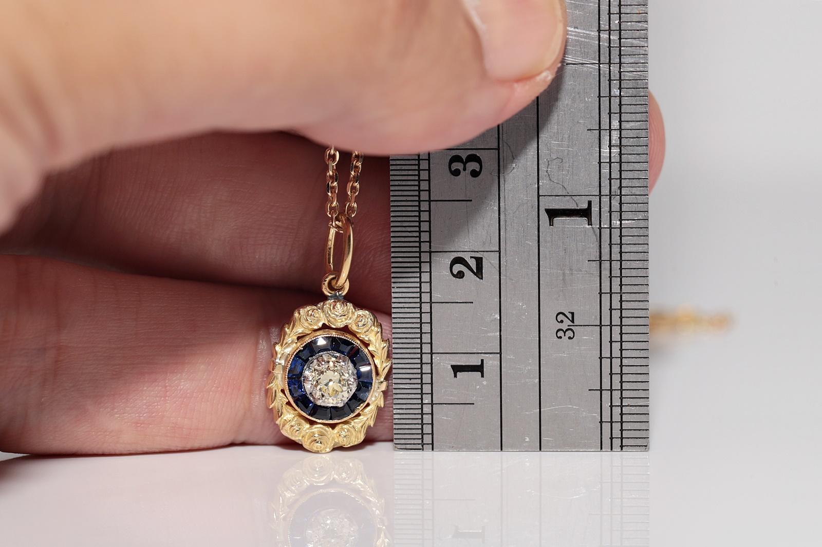 Collana con ciondolo in oro 18 carati con diamanti naturali e zaffiri, antica CIRCA 1900 in vendita 8